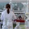 female lab tech testing CBD