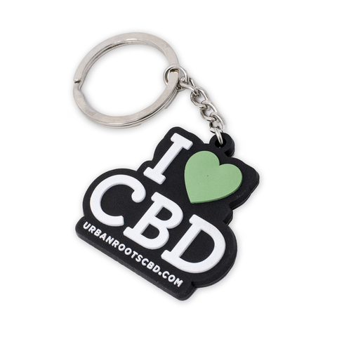 I Love CBD Keychain by Urban Roots Hemp Co. — award-winning Michigan-made hemp product, third-party lab-tested.