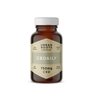 Urban Roots CBD CBDaily Capsules. A smooth blend of coconut (MCT) oil and CBD formulated for daily use to decrease inflammation, improve mood, and general wellness.