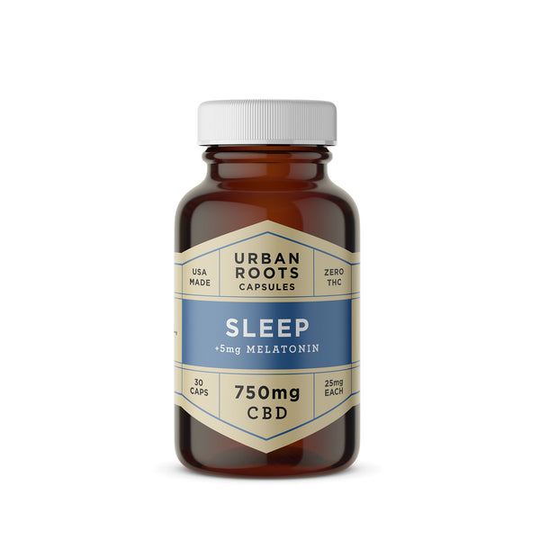 Urban Roots CBD Sleep Capsules. A smooth blend of coconut (MCT) oil, pure CBD and melatonin formulated to calm the body and mind for a better night’s sleep.